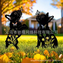 2 個屋外金属犬庭の装飾フレンチ ブルドッグ金属黒シルエット装飾庭の杭