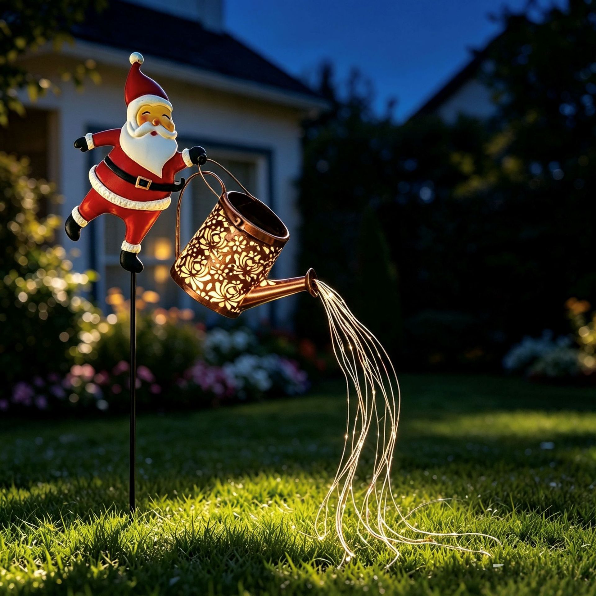 Amazon transfronterizo explota la energía solar de Navidad LED Papá Noel hervidor de agua para insertar lámparas de decoración de patio al aire libre image 2