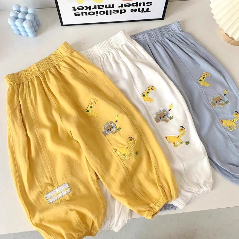 Sweet Little Chef Children's Casual New Long Pants Embroidered Girls' Summer Baby Woven Embroidered Cartoon Loose Pants Trendy