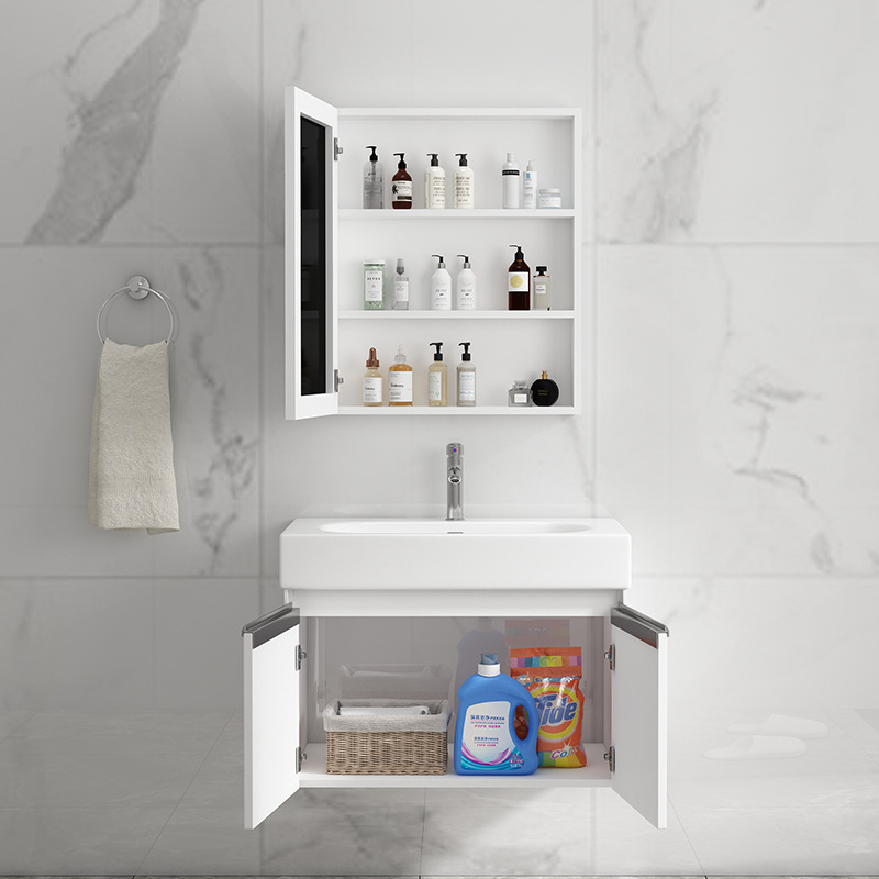 Pequeño apartamento espacio de baño de aluminio gabinete combinación mini lavabo de baño lavabo montado en la pared