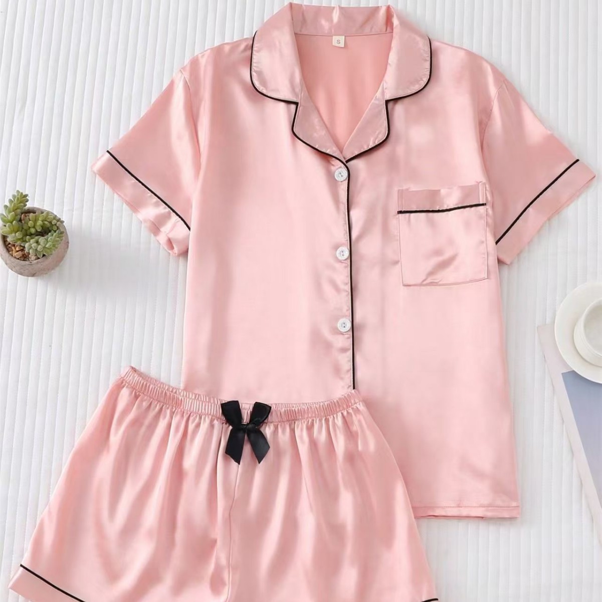Women's Home Wear Pajamas Set Short-Sleeved Shorts Amazon Temu Xiyin Cross-Border Export Hot-Selling Women's Clothing Export