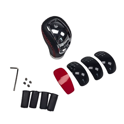 6-speed modified gear stick universal – Cab and accessories - three-position-cover-black-leather-with-red-stitching