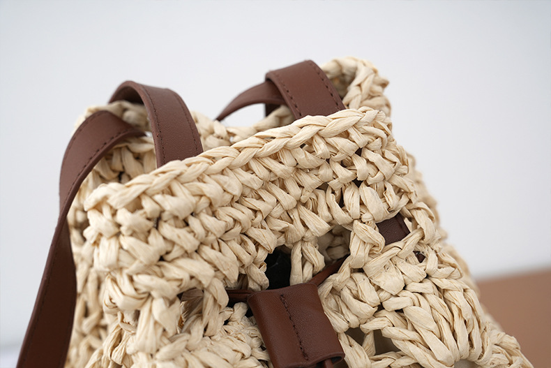 Spring&Summer Season Women's Straw Color Block Vacation Beach Weave Bucket String Straw Bag