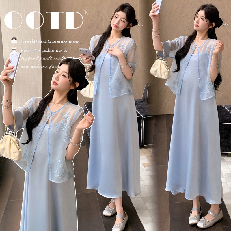 2026 Summer New Fashion New Chinese Style High-End Embroidered Elegant Slimming Sun-Protective Maternity Two-Piece Set 2026 Summer New Fashion New Chinese Style High-End Embroidered Elegant Slimming Sun-Protective Maternity Two-Piece Set