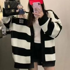 韩版毛衣外套秋冬季新款女装宽松慵懒黑白条纹针织女装开衫