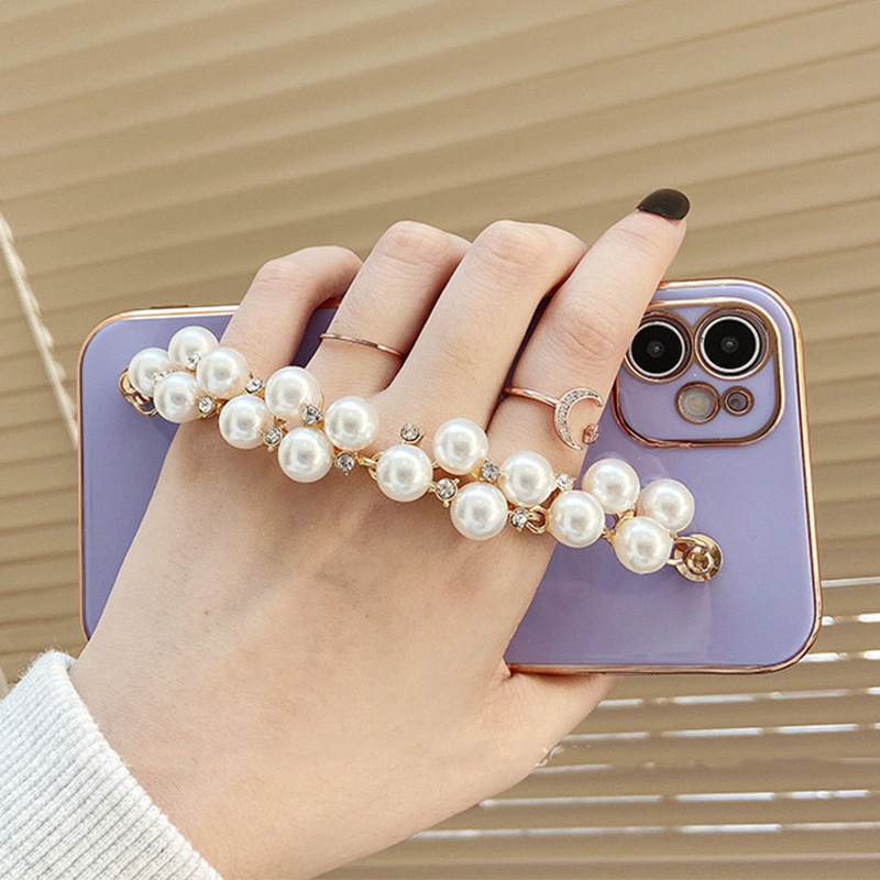 Funda Protectora Rígida de Color Sólido con Galvanoplastia, Apta para Teléfono Apple 17Pro, Funda para iPhone 16ProMax con Cadena de Perlas X