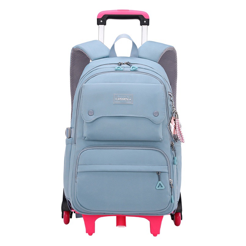 Mochila escolar con ruedas de seis ruedas y diseño de pez natural para estudiantes de primaria, mochila ligera impermeable de gran capacidad para estudiantes de secundaria