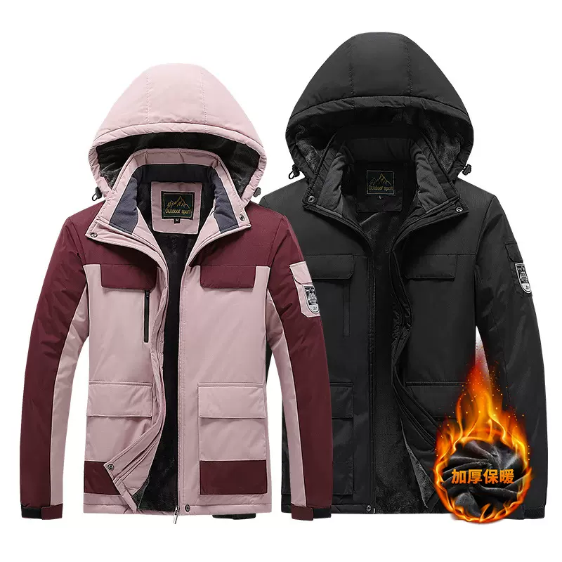 户外冲锋衣男冬季加厚棉衣男工装外套情侣滑雪服加绒保暖登山服