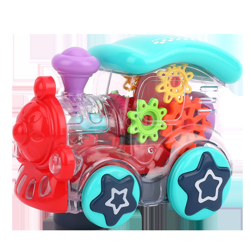 De los niños transfronterizos eléctrico UNIVERSAL TRANSPARENTE tren de engranajes de dibujos animados estilo de la música juguete de la luz del coche al por mayor