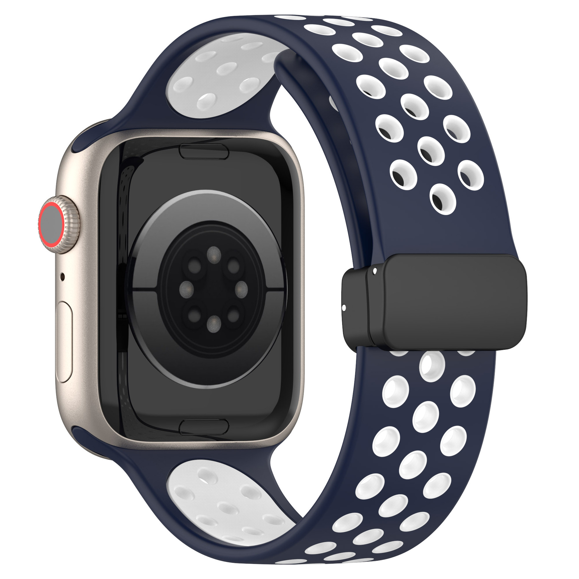 適用蘋果8代磁吸摺疊扣NK款雙色硅膠錶帶 apple watch SE運動腕帶