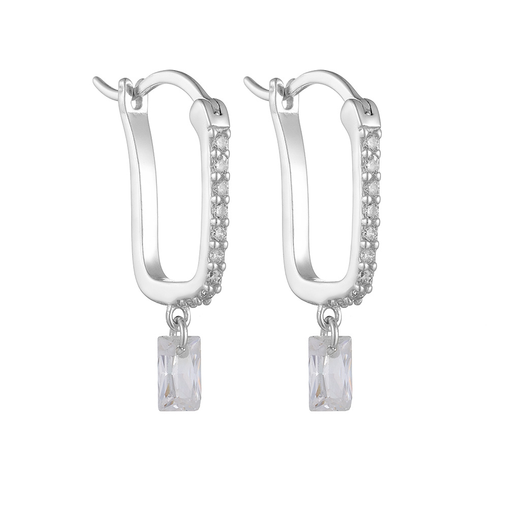 Exquisitos pendientes de diamantes en forma de U diseño de nicho femenino europeo y americano transfronterizo cuadrado ZIRCON pendientes de plata de ley pendientes de alto grado