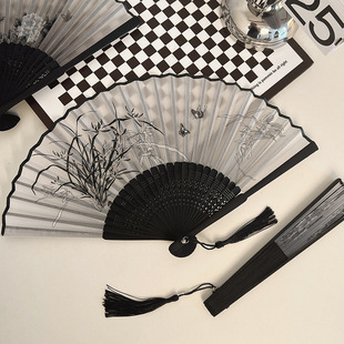 Chinese Style Foldableing Small Fan with You, Ancient Style Han Dynasty, Ancient Costume Dance, New Chinoiserie Summer Black Bamboo Fan for Women