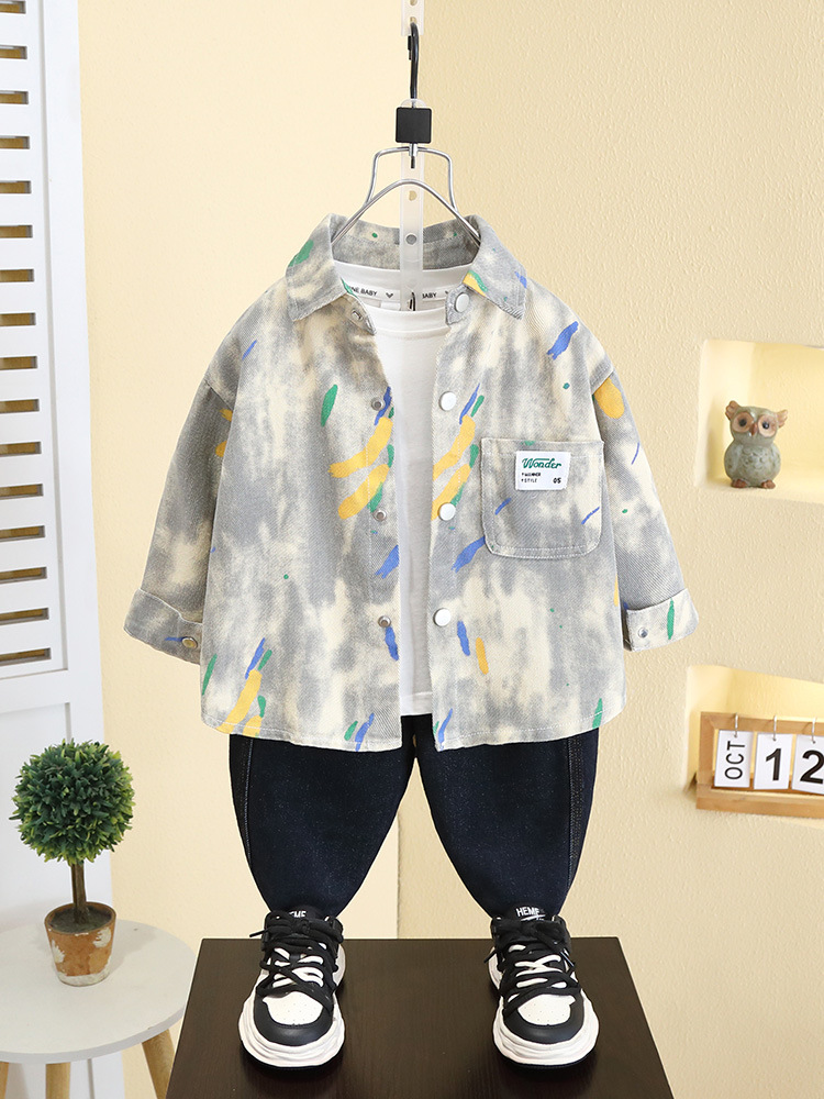 7543 Camisa de mezclilla para niños Primavera y otoño 2025 Nuevo estilo para niños Camisa de manga larga de estilo occidental Chaqueta fresca de primavera