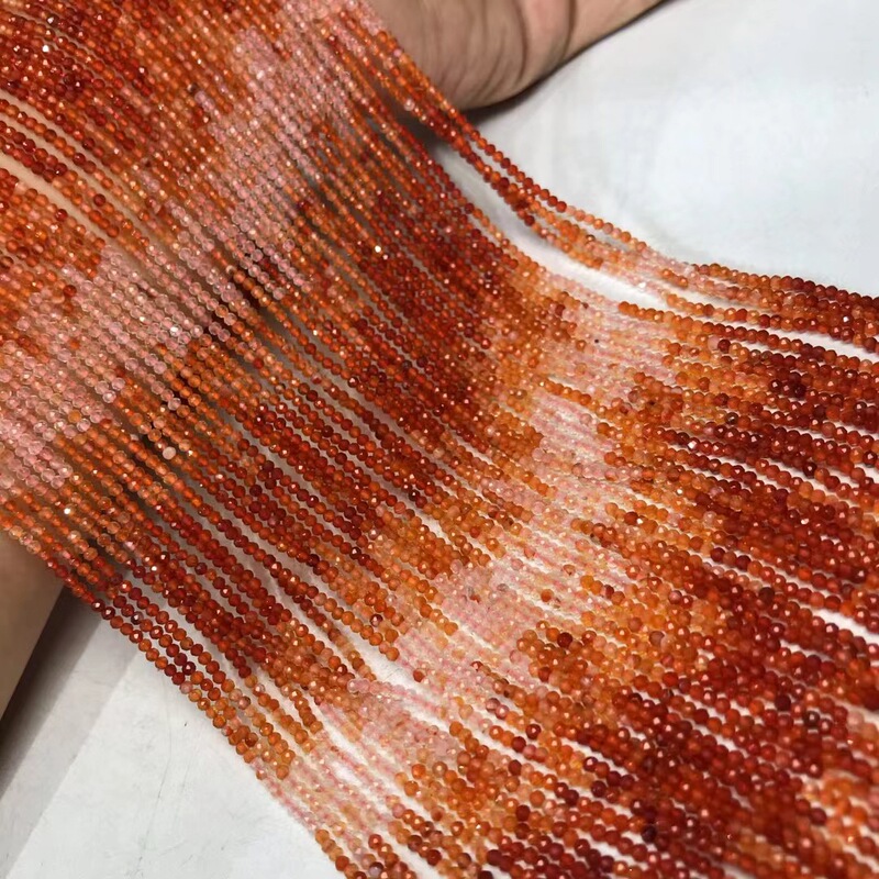 2MM natural crystal gradient red agate faceted facet loose beads semi-finished bracelet necklace accessories with beads