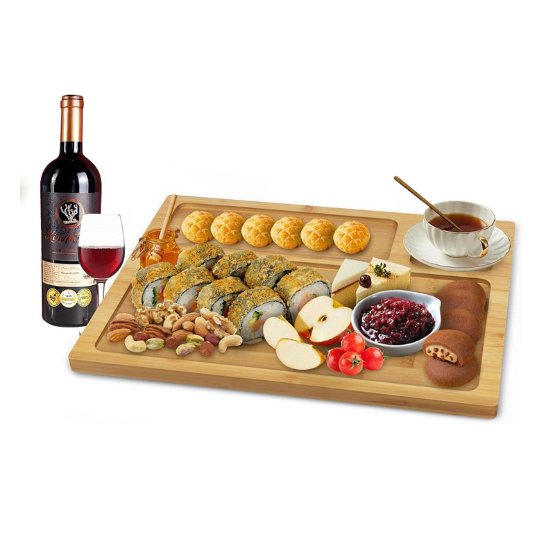 Tabla de cortar de bambú con paneles de gran capacidad bandeja multifuncional de comida de bambú para fiesta doméstica snack