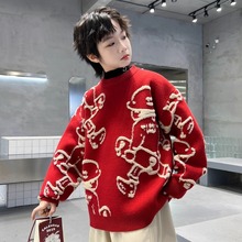 男童毛衣2025新款大儿童本命年红色针织衫冬季喜庆新年衣服加厚潮