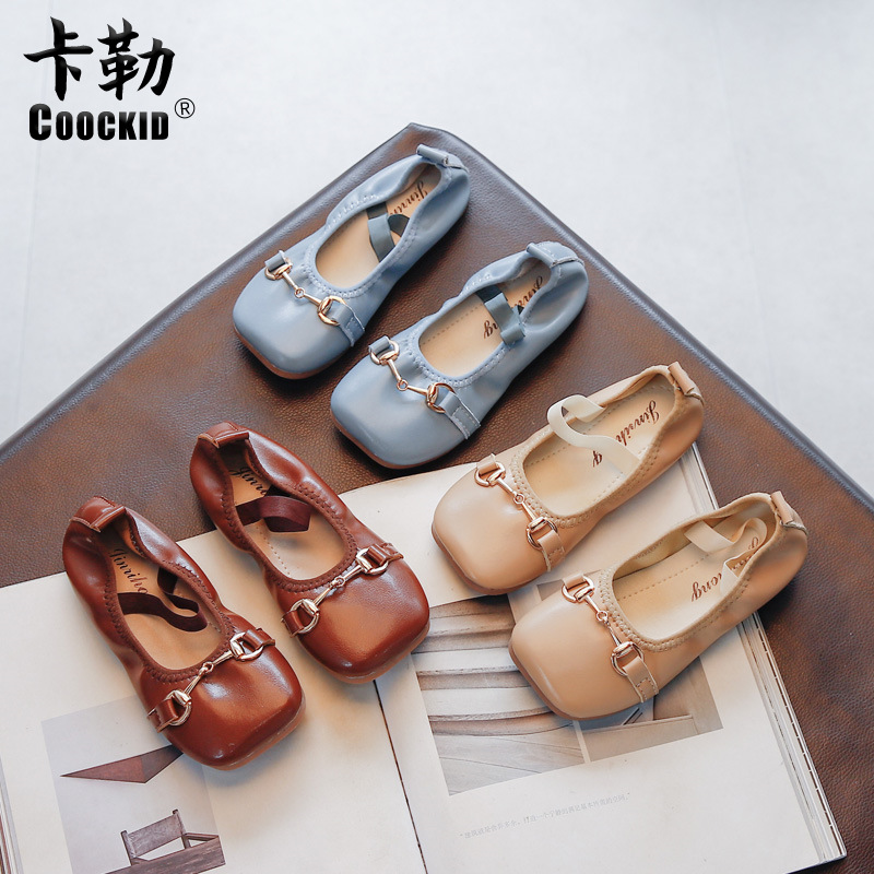 Girls leather shoes 2023 autumn new Kore...