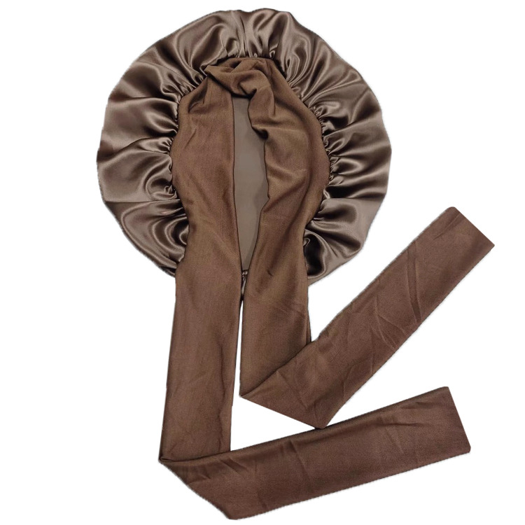 シンプルなマルベリーシルククレープサテンヘアケアつば広リボン調節可能な弾性大型シルクナイトキャップ女性の新しい帽子