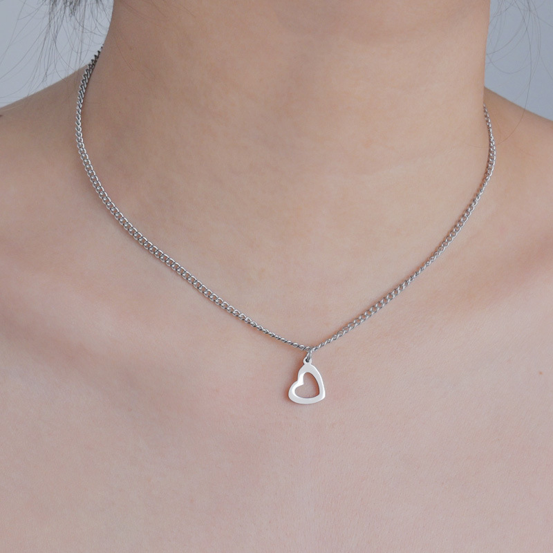 Double Layer Heart Necklace In Titanium Steel For Women Versatile_voghion.com