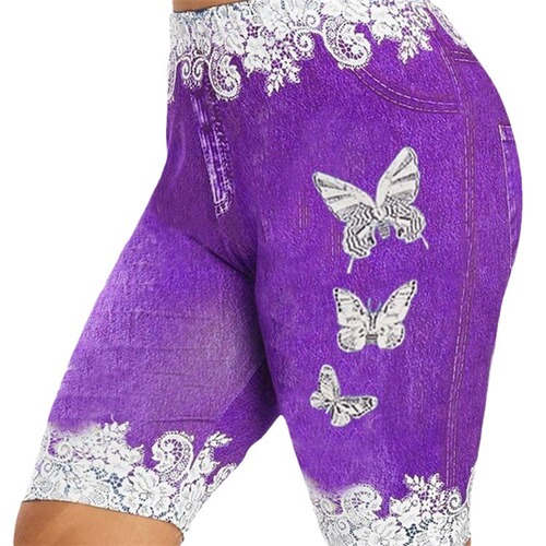 New Style High-Waist High-Elasticity Printed Butterfly Slimming Casual Yoga Leggings Shorts NS3058