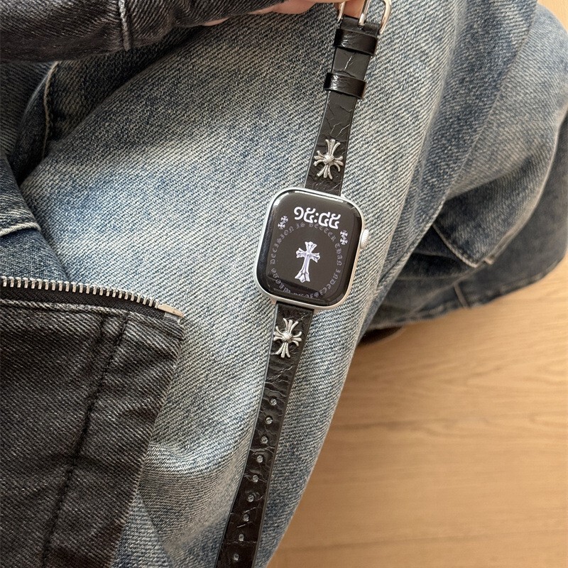 Cross-patterned waxed leather watch strap, suitable for S10 Apple Watch, S11, iWatch 8, and retro Apple Watch 9/7/SE