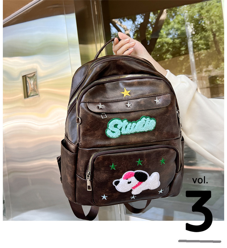 Neue Damentasche mit auffälligem Star American Retro-Rucksack, süßer Hund, nostalgische Schultasche, Schüler-Klassentasche_voghion.com