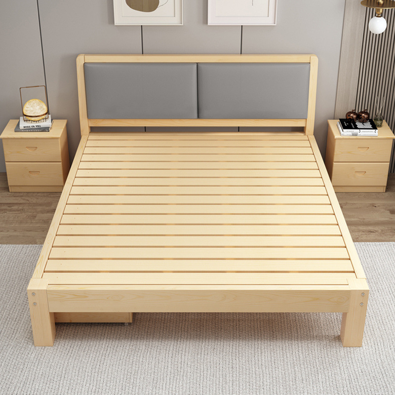 Cama de madera maciza Cama doble de pino de 1,8 m Hogar moderno simple Dormitorio de 1,2 m Casa de alquiler económica 1,5 m