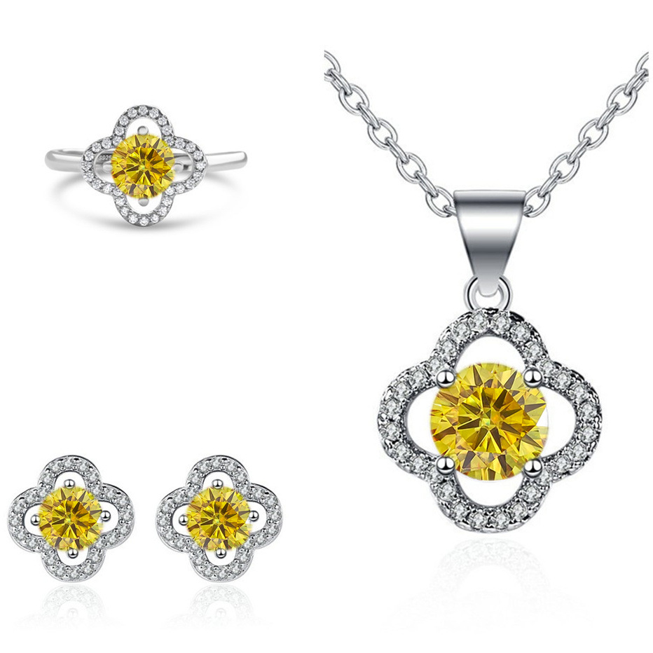 Moissanite tetrahedral pendientes de plata esterlina S925 pendientes collar conjunto de anillo con certificado GRA especialización transfronteriza