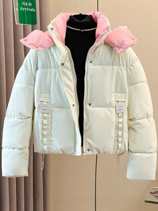 今年棉袄撞色短款小个子连帽羽绒棉服宽松冬季2025新款加厚外套女|undefined