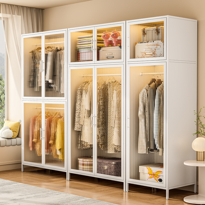 Steel Household Wardrobe Bedroom Rental Room Simple Assembly Iron Metal Combination Wardrobe Cloakroom Storage Cabinet