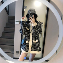 小香風外套格子毛衣女秋季2022新款韓版復古小眾寬松外搭長袖開衫