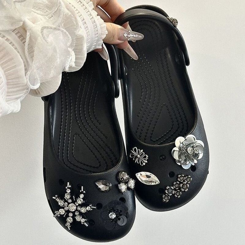 2026 Popular Ballet Clogs for Women, 2026 New Style Accessories DIY Metal High-End Black Shoe Charms Sandals