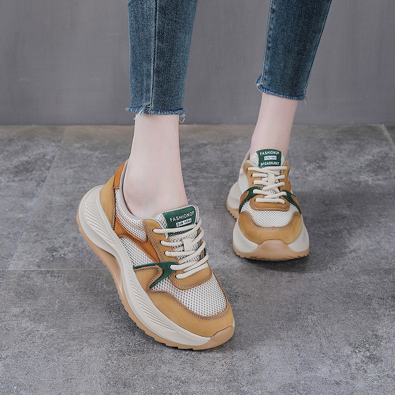 Giày sneaker nữ đế dày phong cách cổ điển, da bò thượng hạng thoáng khí — màu sắc