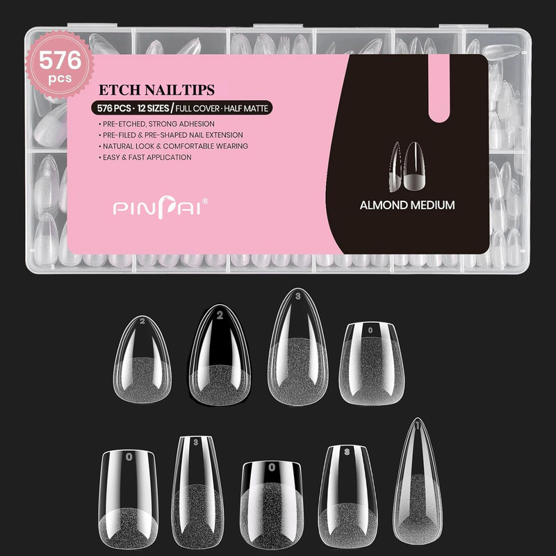 Cross-border European and American semi-matte nail extensions, seamless fake nails, full-cover almond-shaped thin nail tips, wholesale 576 pieces Cross-border European and American semi-matte nail extensions, seamless fake nails, full-cover almond-shaped thin nail tips, wholesale 576 pieces