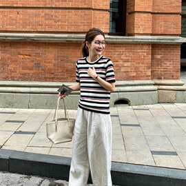 正奇特服饰/实体店品质孤品高货绢丝天丝小衫条纹显瘦上衣T桖衫