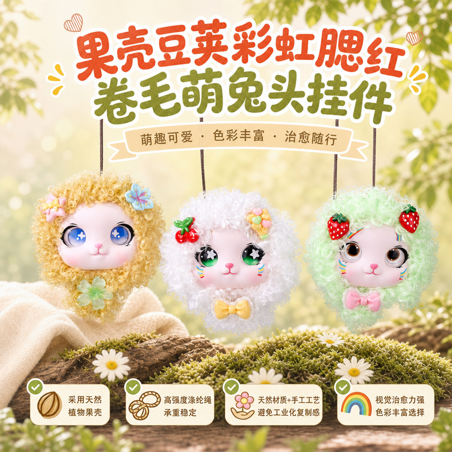 榼藤豆荚娃娃成品挂件diy手工果壳风铃创意萌兔包包车载挂饰批发