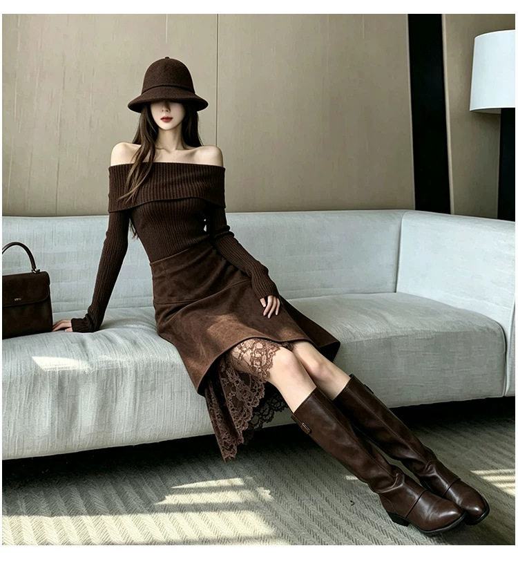 Chân váy nữ dáng chữ A eo cao lưng cao phong cách thanh lịch, chất liệu da hươu mềm mịn, thiết kế bất đối xứng, dáng trung dài — Màu cà phê đậm, màu kaki, đen chi tiết 23