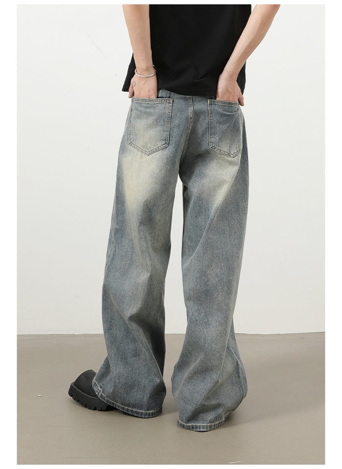 Quần jeans nam ống rộng dáng thẳng phong cách retro, chất denim cotton thoải mái — màu xanh chi tiết 10