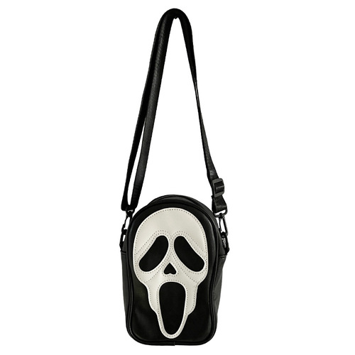 Crossbody bag for men and women, Korean style niche trend, funny ghost skull crossbody shoulder bag, soft PU mobile phone small shoulder bag