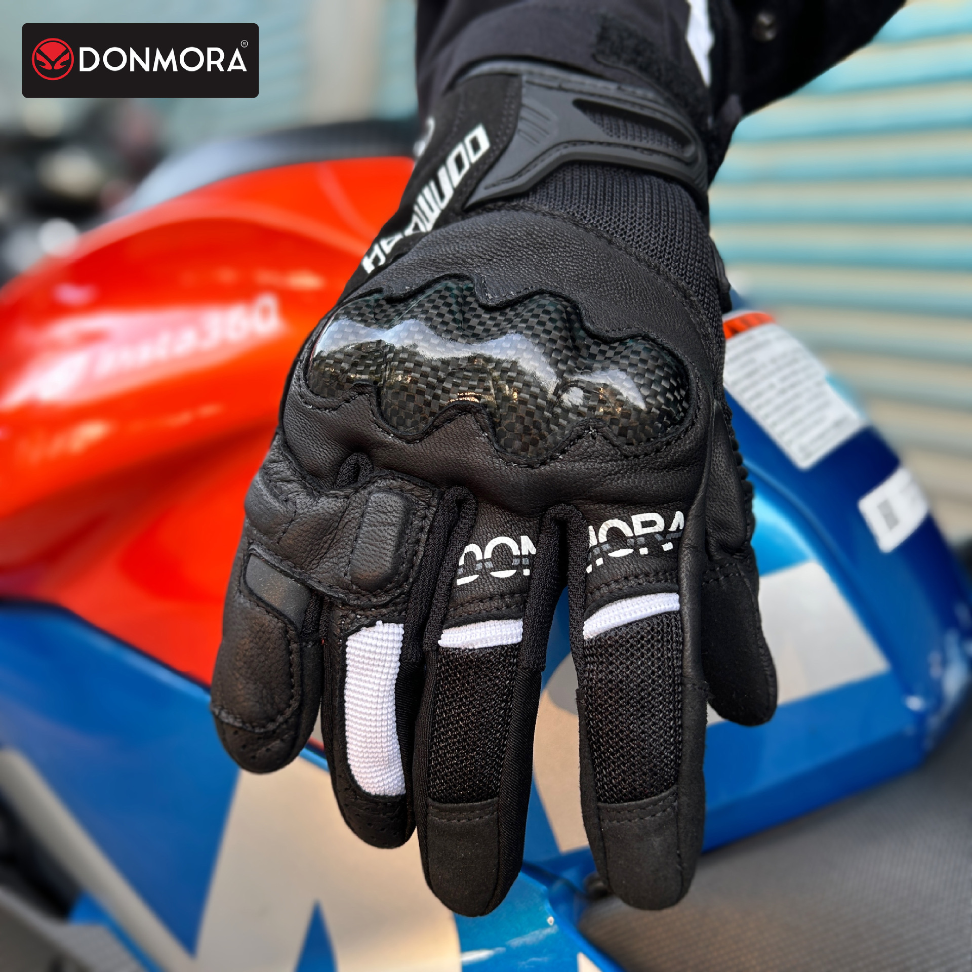 Guantes de cuero para motocicleta, motocicletas de ciclismo, verano, cuatro estaciones, impermeables universales, carreras todoterreno para hombres y mujeres, fibra de carbono