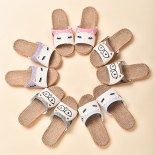 Cute Parent-Child Slippers Female Male Children Spring and Autumn Linen Slippers Kids Middle and Big Children Cotton Non-Slip Indoor Home