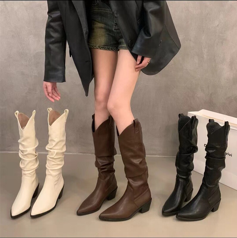2024 Autumn and Winter New Thick Heeled Pointed V-Mouth Thin Long Fashionable Distinctive Comfortable Pointed Martin Women's Boots 2024 Autumn and Winter New Thick Heeled Pointed V-Mouth Thin Long Fashionable Distinctive Comfortable Pointed Martin Women's Boots
