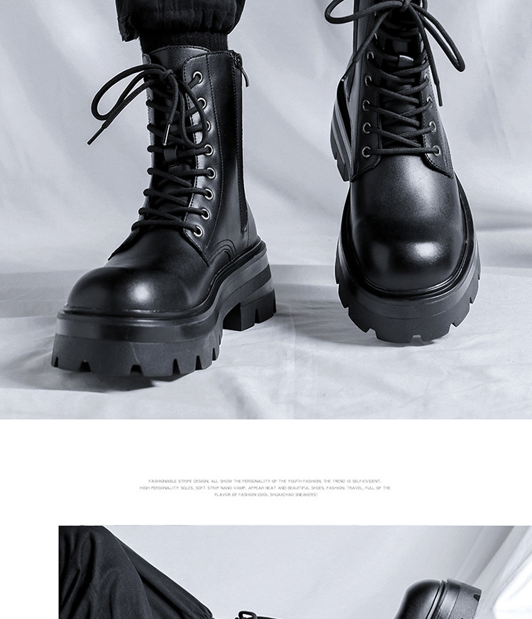 Bottes Martin à semelles épaisses pour hommes, bottes mi-hautes de style britannique, chaussures décontractées en cuir pour hommes, bottes à la mode 7368-R_voghion.com