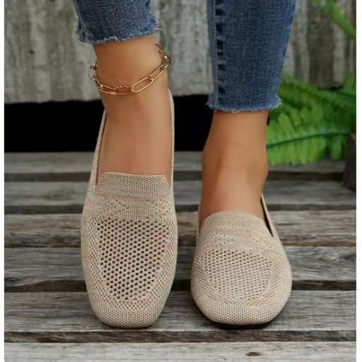 Independent Brand 2025 Spring and Autumn New European and American Style Large Size Round-Toe Flat Shoes Women's Shallow Mouth Fly-Knit Casual Shoes