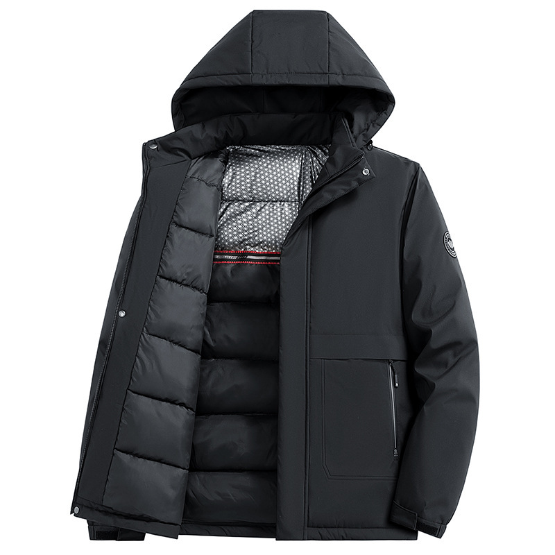 Invierno de los hombres de grafeno cálido vuelo Chaqueta de algodón acolchado moda más tamaño engrosada Chaqueta de algodón con sombrero cálido Chaqueta de algodón acolchado al por mayor