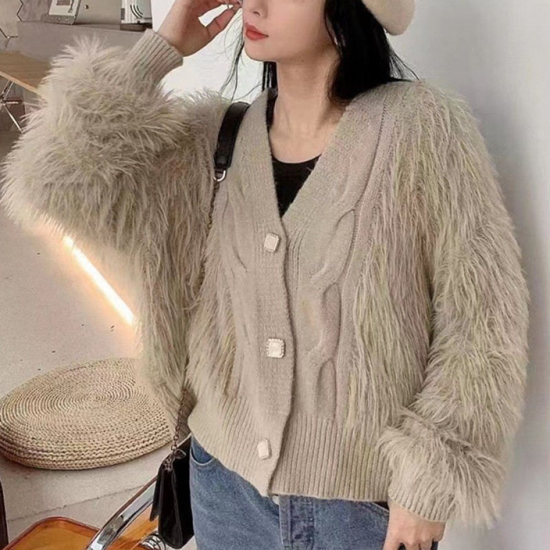 2023 otoño e invierno nuevo más tamaño estilo coreano perezoso Faux visón terciopelo punto cardigan