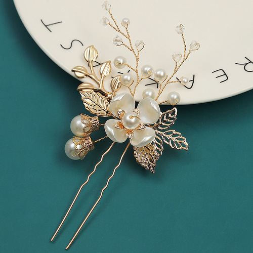 Cross-border pearl crystal alloy hairpins, ancient style bridal headwear, wedding photo hairpins, forest-style Hanfu hair accessories wholesale