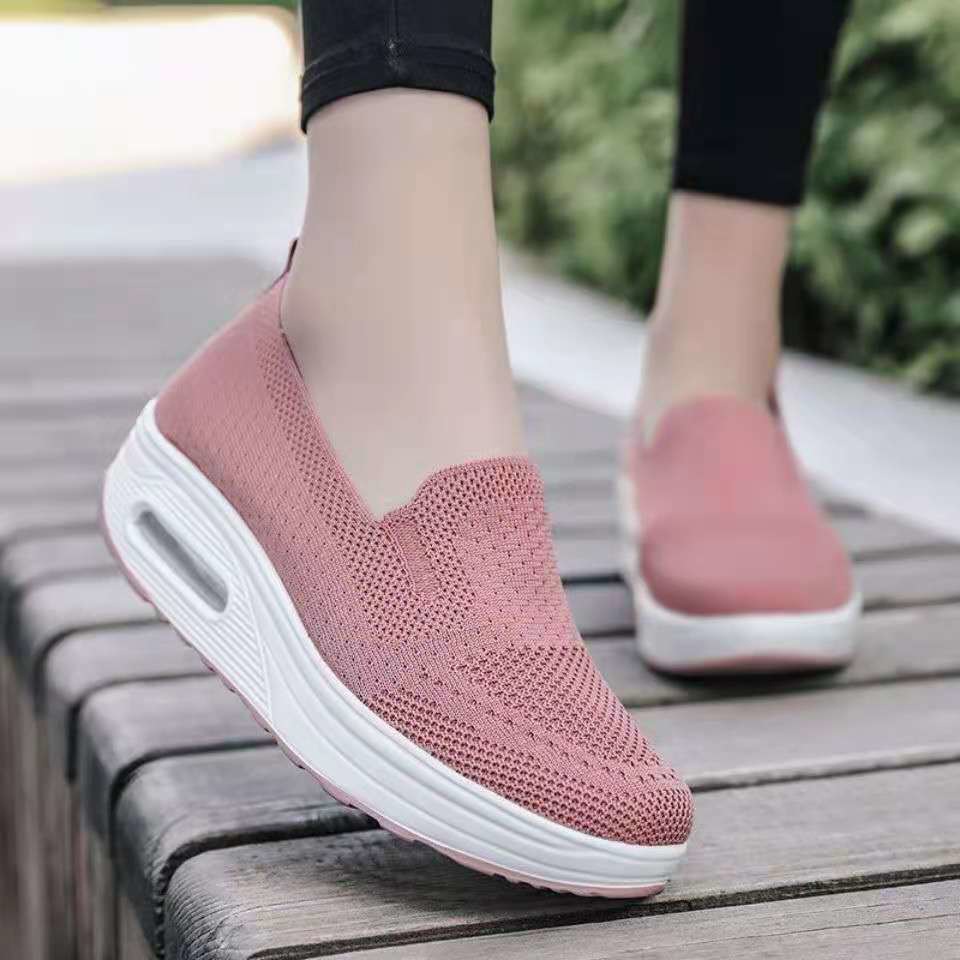 Zapatos de mecedora para mujer nuevos zapatos de cojín de aire de plataforma deslizante de estilo japonés zapatos de baile de moda zapatos de mujer tejidos de vuelo cómodos de fondo suave
