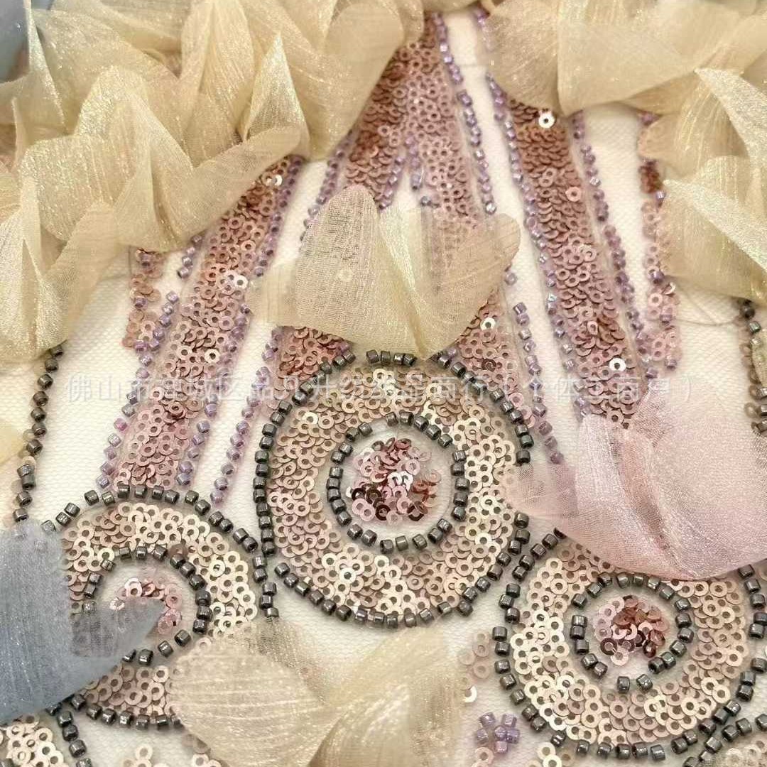 Gaoding Heavy Industry, apliques hechos a mano, tubo de cuentas, tela bordada, vestido de novia de moda transfronteriza, tela para niños