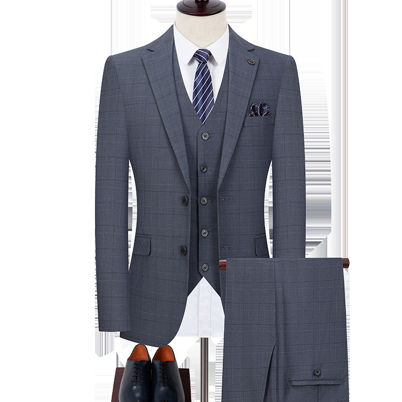Traje de dos piezas para hombre, estilo de primavera y otoño, casual de negocios, chaqueta de traje a cuadros antiarrugas de alta gama sin planchar